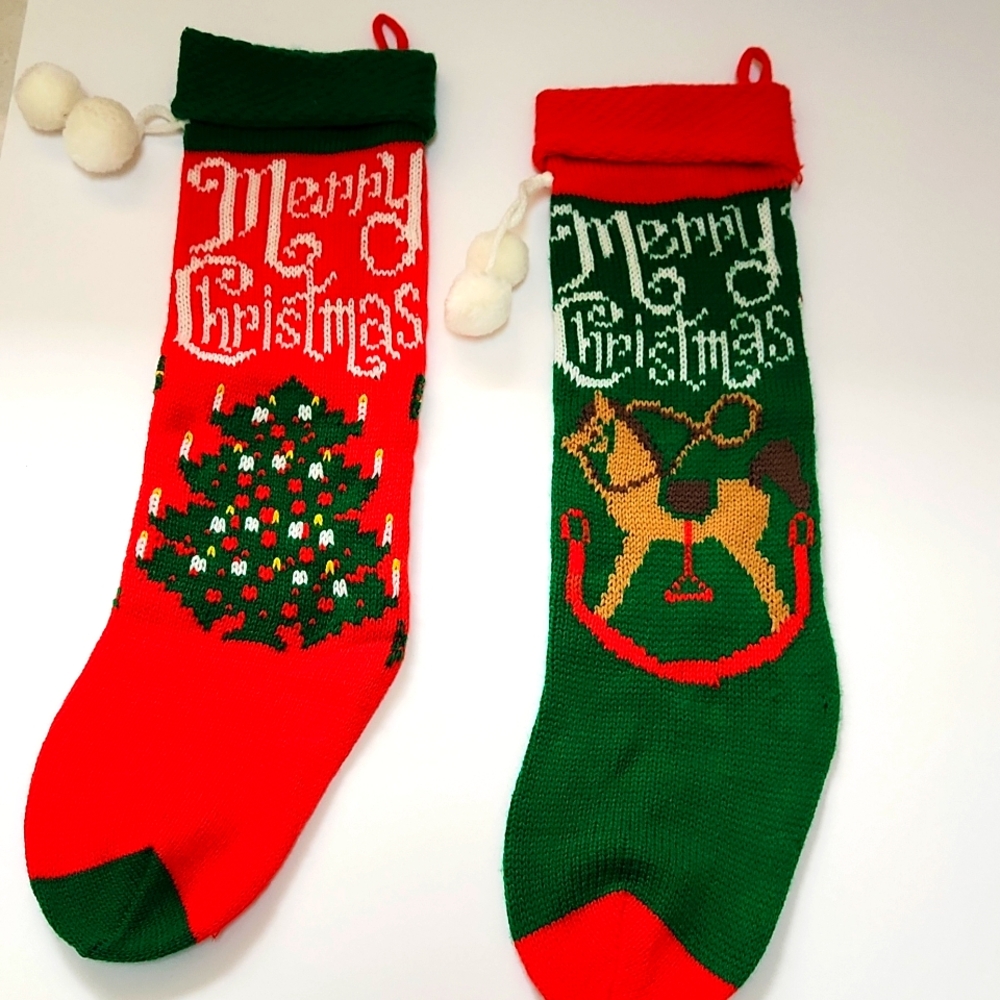 Vintage Knit Christmas Stockings Socks Retro Mid Century